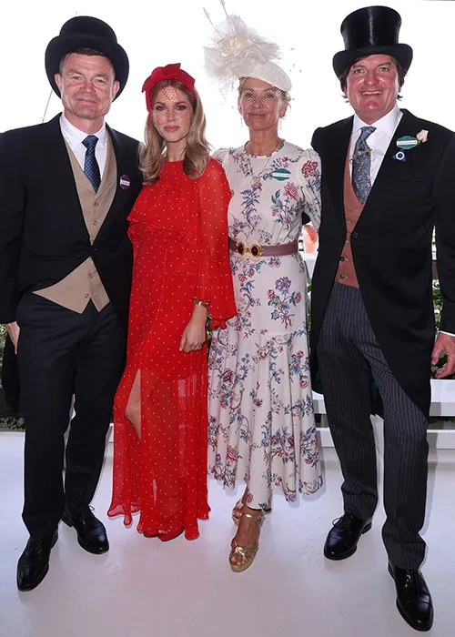 Brian O'Driscoll, Amy Huberman, Fiona Howden agus David Howden ag Royal Ascot. Pic: Getty Images