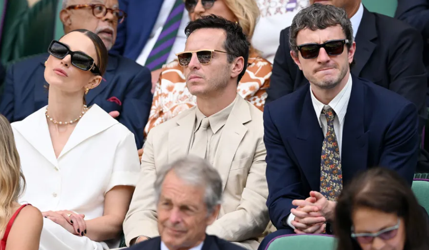 Paul Mescal, Andrew Scott, agus Keira Knightley ag Wimbledon 2025. Pictiúr: Karwai Tang/WireImage
