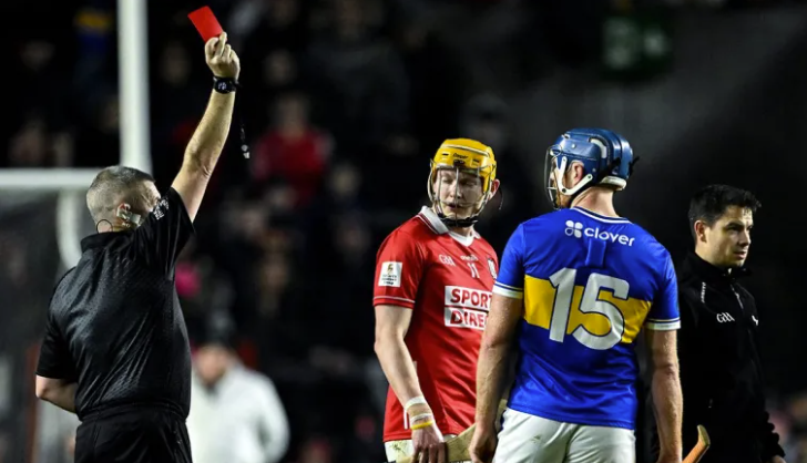 Tugadh cárta dearg do Barrett agus Forde araon. Pictiúr: Ray McManus/Sportsfile